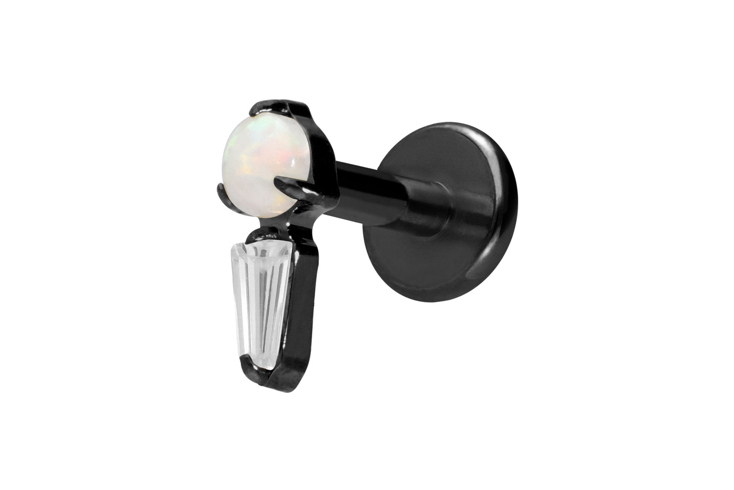 Titan Labret Piercing mit Innengewinde SYNTHETISCHER OPAL + KRISTALLRECHTECK